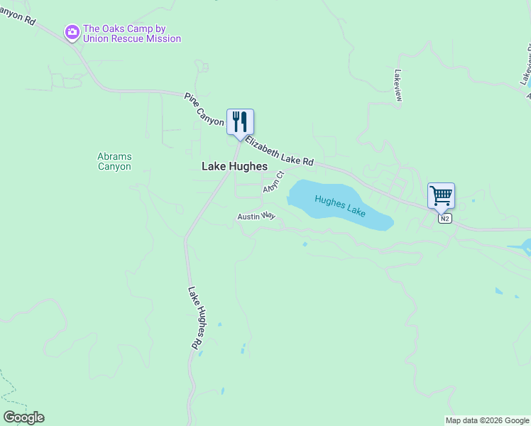 map of restaurants, bars, coffee shops, grocery stores, and more near 18087 Austin Way in Lake Hughes