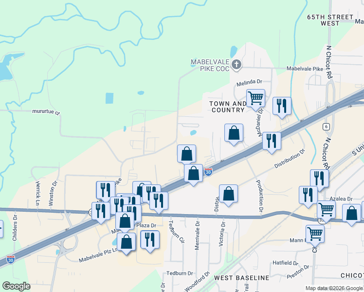 map of restaurants, bars, coffee shops, grocery stores, and more near 8537 Mabelvale Pike in Little Rock