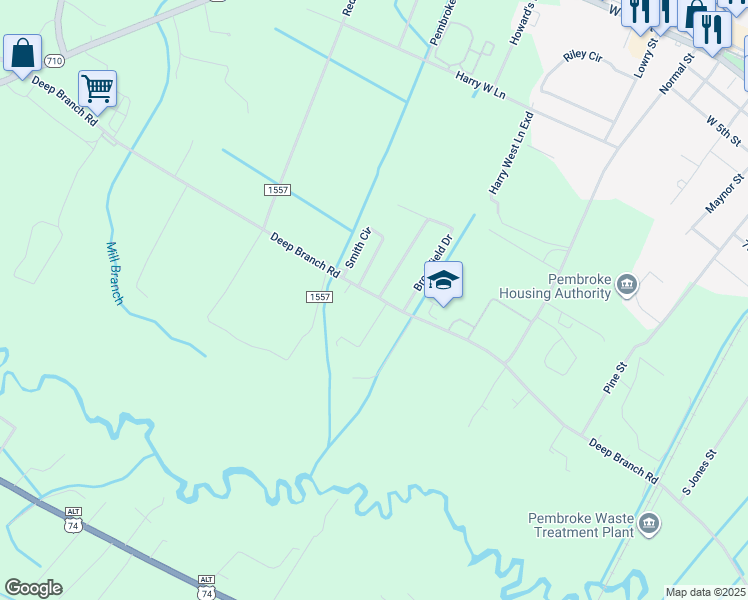 map of restaurants, bars, coffee shops, grocery stores, and more near 9237 Deep Branch Road in Pembroke