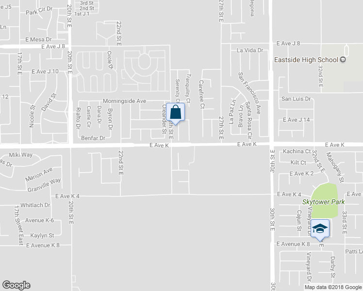 map of restaurants, bars, coffee shops, grocery stores, and more near 2546 East Avenue K in Lancaster