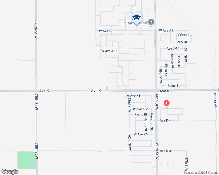 map of restaurants, bars, coffee shops, grocery stores, and more near 6307 West Avenue K in Lancaster