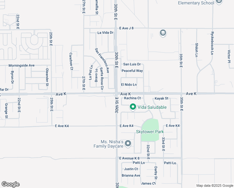 map of restaurants, bars, coffee shops, grocery stores, and more near East Avenue K & 30th Street East in Lancaster