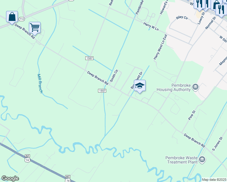 map of restaurants, bars, coffee shops, grocery stores, and more near 9237 Deep Branch Road in Pembroke