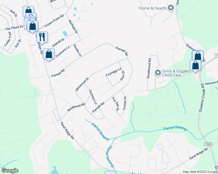 map of restaurants, bars, coffee shops, grocery stores, and more near 434 Dion Drive in Hubert
