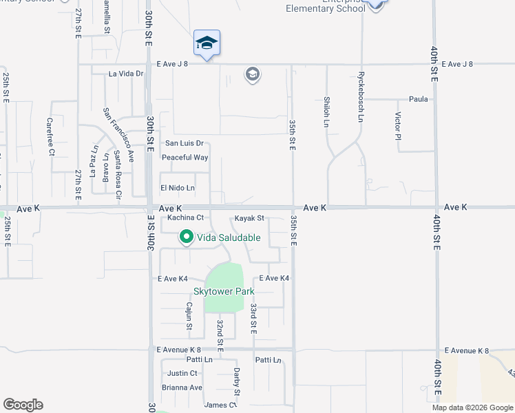 map of restaurants, bars, coffee shops, grocery stores, and more near 3333 Kayak Street in Lancaster