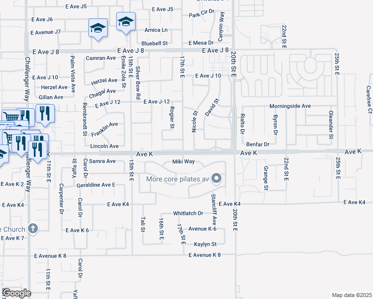 map of restaurants, bars, coffee shops, grocery stores, and more near in Lancaster