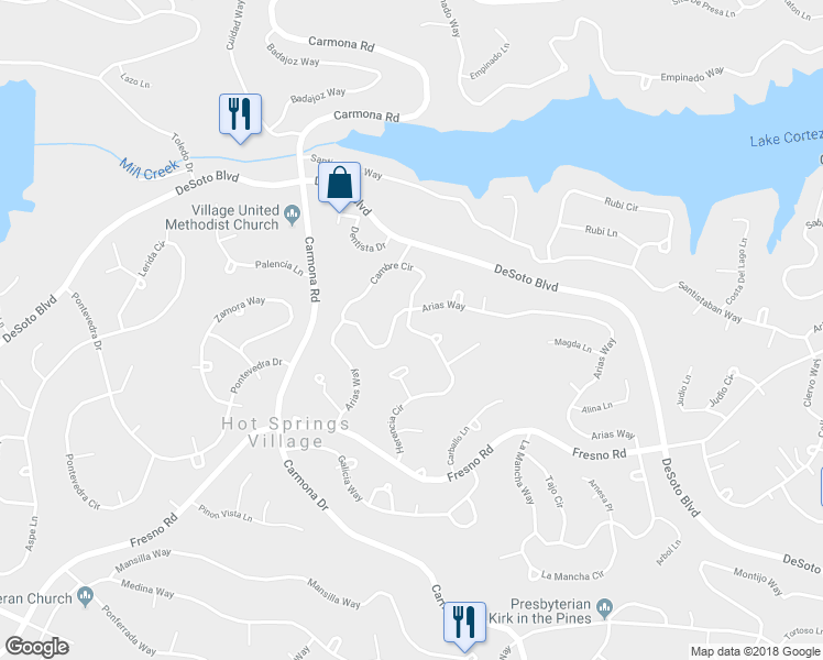 map of restaurants, bars, coffee shops, grocery stores, and more near 48 Herencia Circle in Hot Springs Village