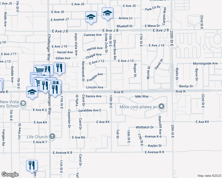 map of restaurants, bars, coffee shops, grocery stores, and more near 2 15th Street East in Lancaster