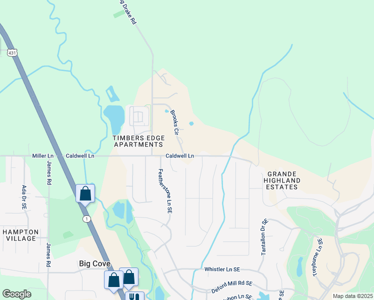 map of restaurants, bars, coffee shops, grocery stores, and more near 359 Caldwell Lane in Owens Cross Roads
