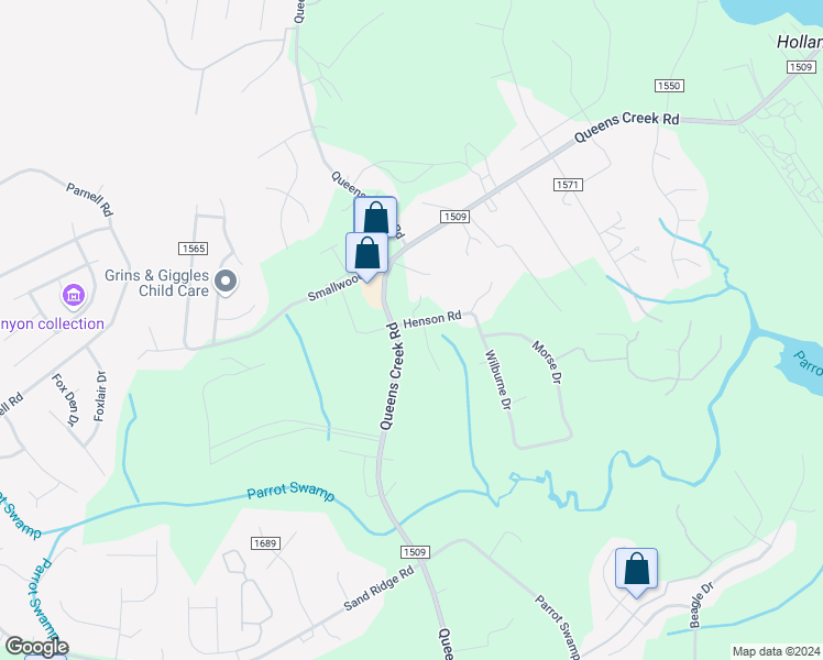 map of restaurants, bars, coffee shops, grocery stores, and more near 106 Henson Road in Hubert