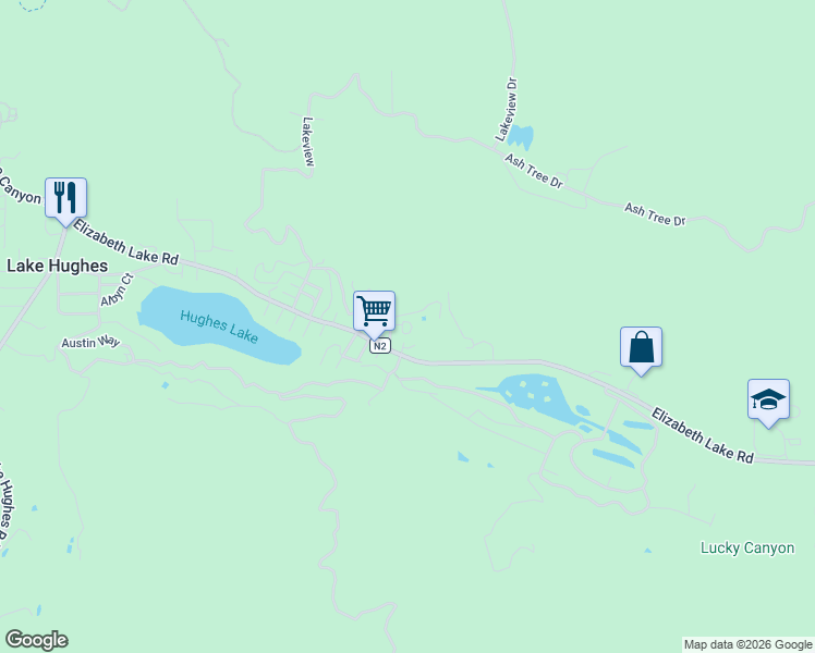 map of restaurants, bars, coffee shops, grocery stores, and more near 43728 Mountain View Road in Lake Hughes