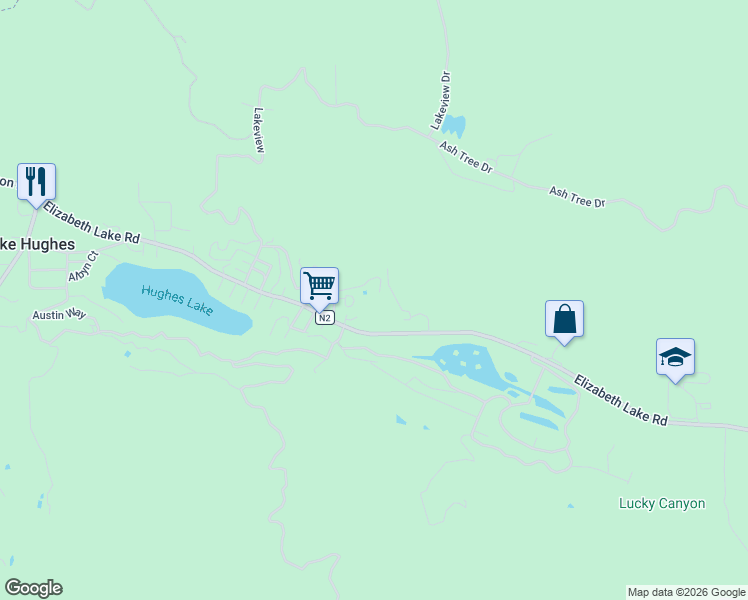 map of restaurants, bars, coffee shops, grocery stores, and more near 43738 Mountain View Road in Lake Hughes