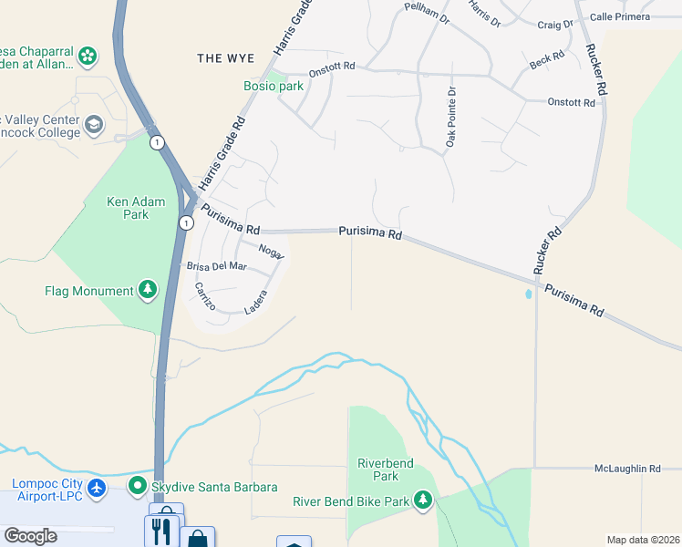 map of restaurants, bars, coffee shops, grocery stores, and more near 780 Purisima Road in Lompoc