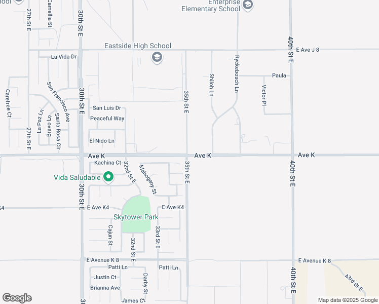 map of restaurants, bars, coffee shops, grocery stores, and more near East Avenue K in Lancaster