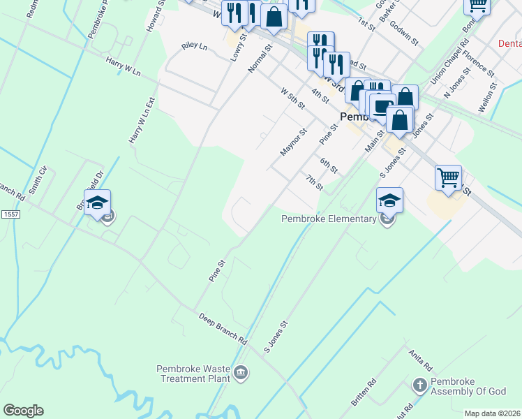 map of restaurants, bars, coffee shops, grocery stores, and more near 906 Pine Street in Pembroke