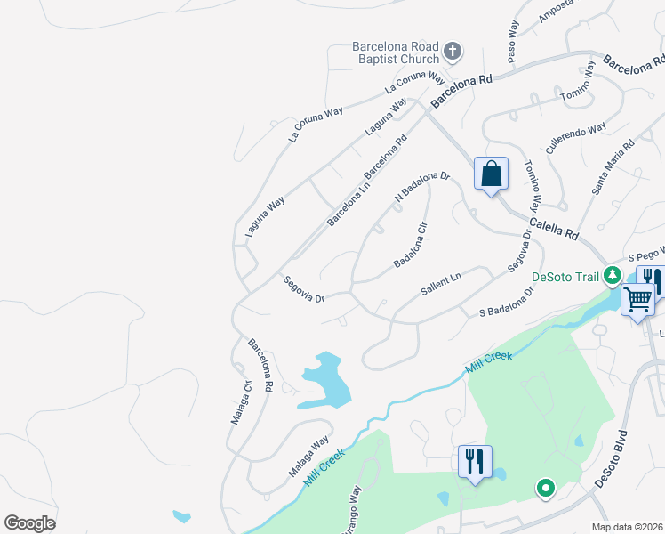 map of restaurants, bars, coffee shops, grocery stores, and more near 12 Vilafranca Lane in Hot Springs