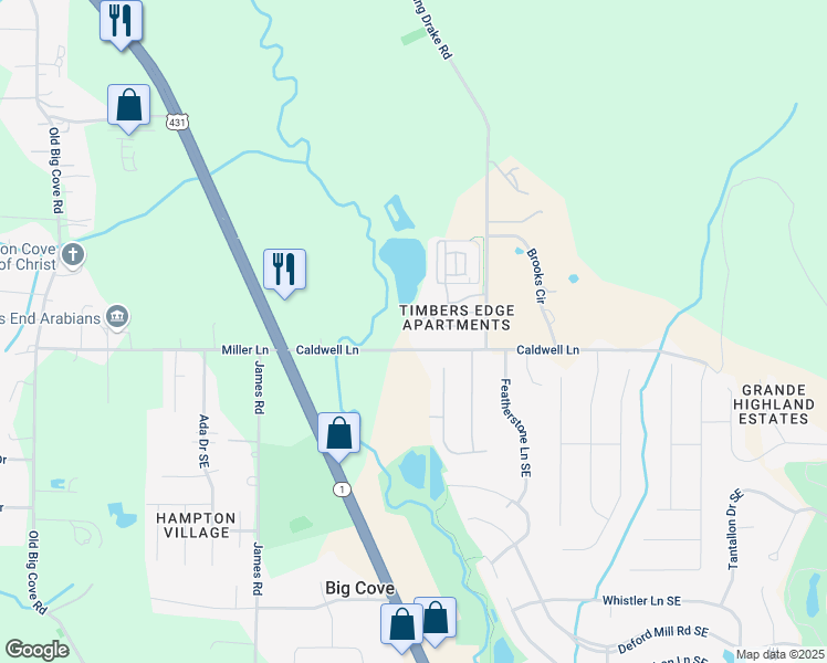 map of restaurants, bars, coffee shops, grocery stores, and more near 20 Laurel Lane Southeast in Brownsboro