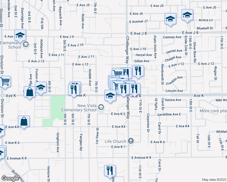 map of restaurants, bars, coffee shops, grocery stores, and more near 109 8th Street East in Lancaster