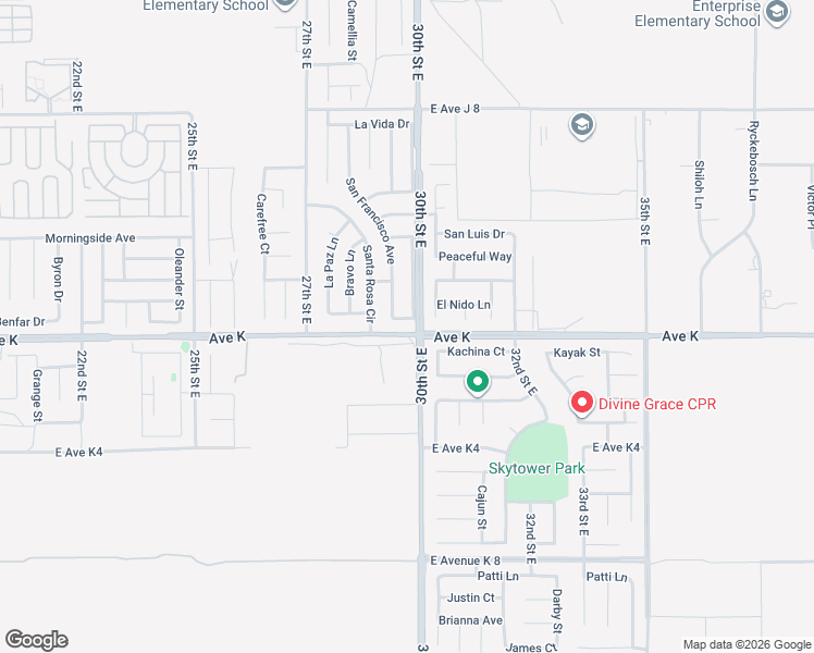 map of restaurants, bars, coffee shops, grocery stores, and more near 2842 El Sol Drive in Lancaster