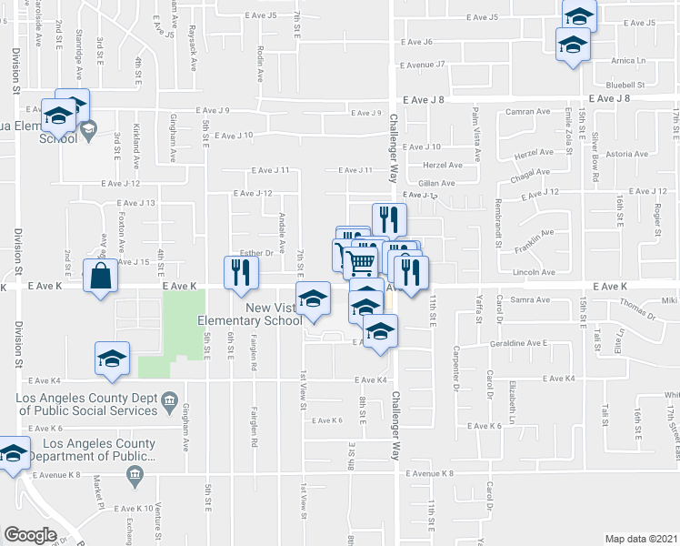 map of restaurants, bars, coffee shops, grocery stores, and more near 109 8th Street East in Lancaster