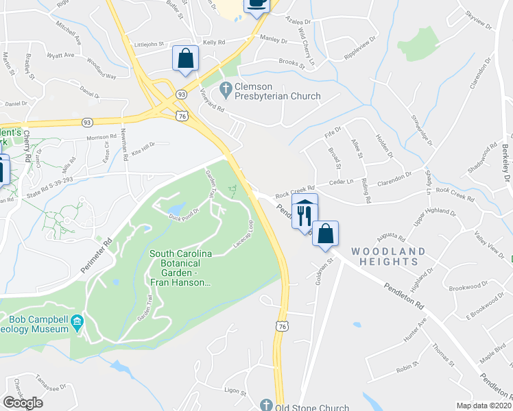 map of restaurants, bars, coffee shops, grocery stores, and more near 626 Highway 28 South in Clemson