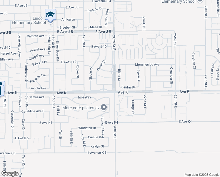 map of restaurants, bars, coffee shops, grocery stores, and more near 1857 East Avenue K in Lancaster