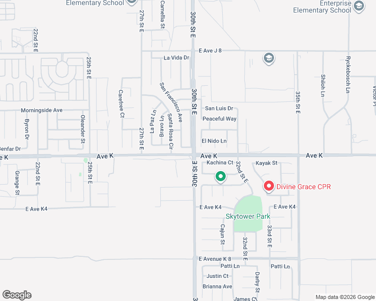 map of restaurants, bars, coffee shops, grocery stores, and more near 2842 El Sol Drive in Lancaster