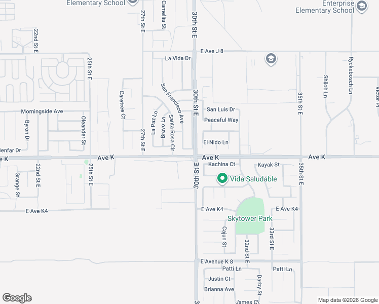map of restaurants, bars, coffee shops, grocery stores, and more near 2842 El Sol Drive in Lancaster