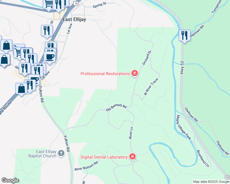 map of restaurants, bars, coffee shops, grocery stores, and more near 516 River Street in Ellijay