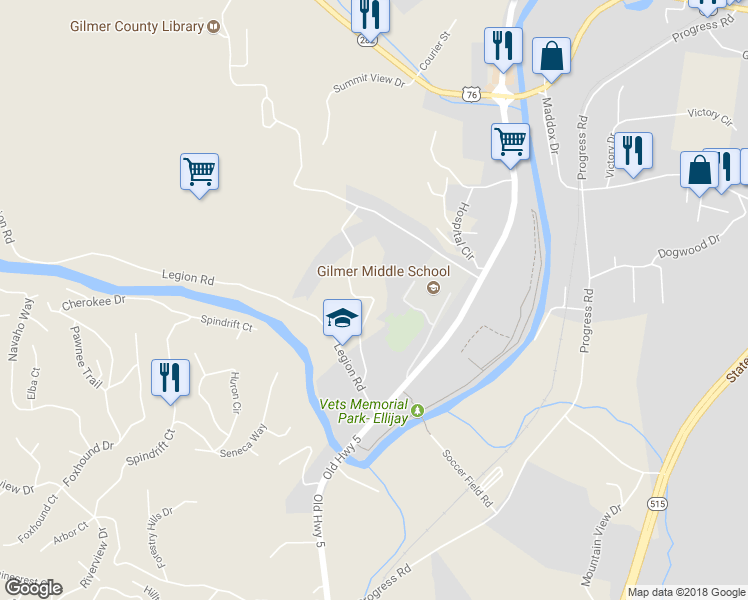 map of restaurants, bars, coffee shops, grocery stores, and more near Bobcat Trail in Ellijay