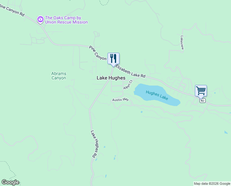 map of restaurants, bars, coffee shops, grocery stores, and more near 18128 Desswood Drive in Lake Hughes