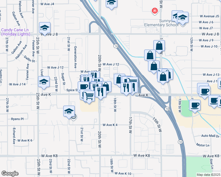 map of restaurants, bars, coffee shops, grocery stores, and more near in Lancaster