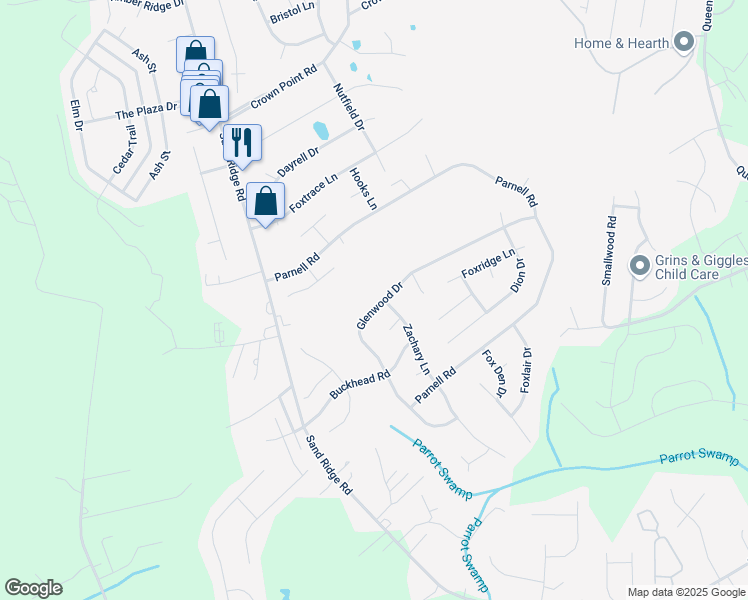 map of restaurants, bars, coffee shops, grocery stores, and more near 125 Glenwood Drive in Hubert
