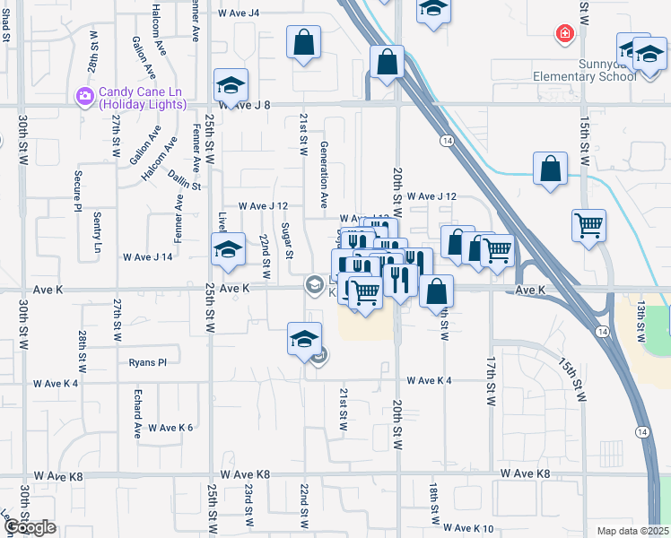 map of restaurants, bars, coffee shops, grocery stores, and more near 2061 Spice Street in Lancaster