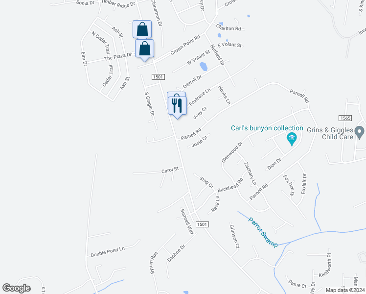 map of restaurants, bars, coffee shops, grocery stores, and more near 318 Josie Court in Hubert