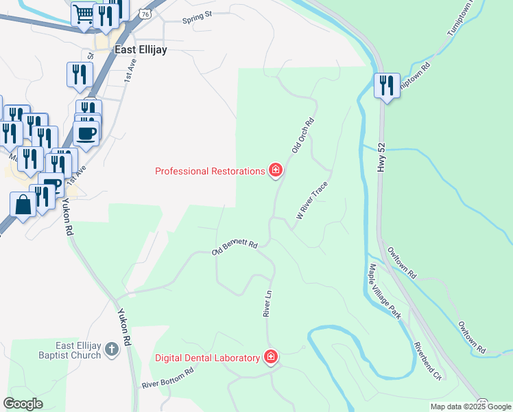 map of restaurants, bars, coffee shops, grocery stores, and more near 527 Old Bennett Road in Ellijay