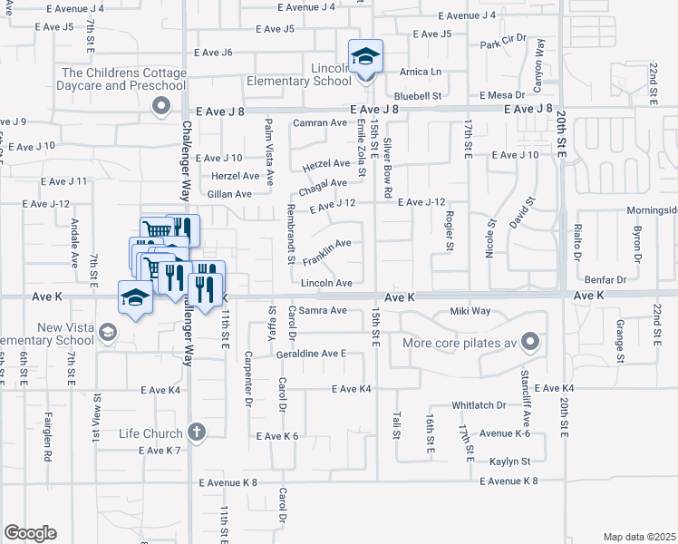 map of restaurants, bars, coffee shops, grocery stores, and more near 43608 Picaso Street in Lancaster