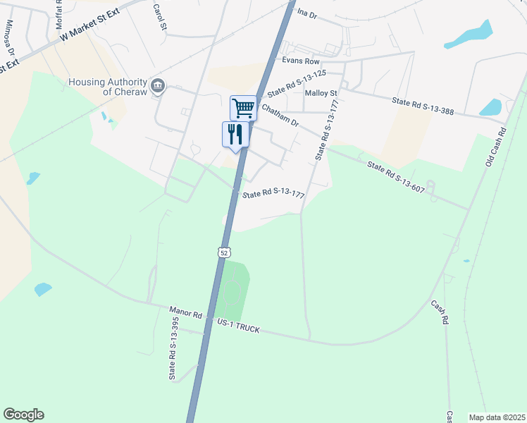 map of restaurants, bars, coffee shops, grocery stores, and more near 56 Hooks Street in Cheraw