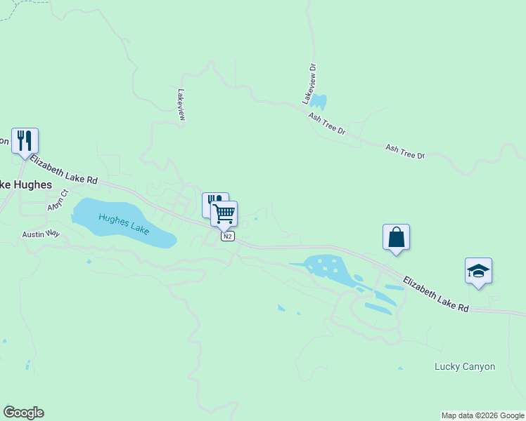 map of restaurants, bars, coffee shops, grocery stores, and more near 43738 Mountain View Road in Lake Hughes