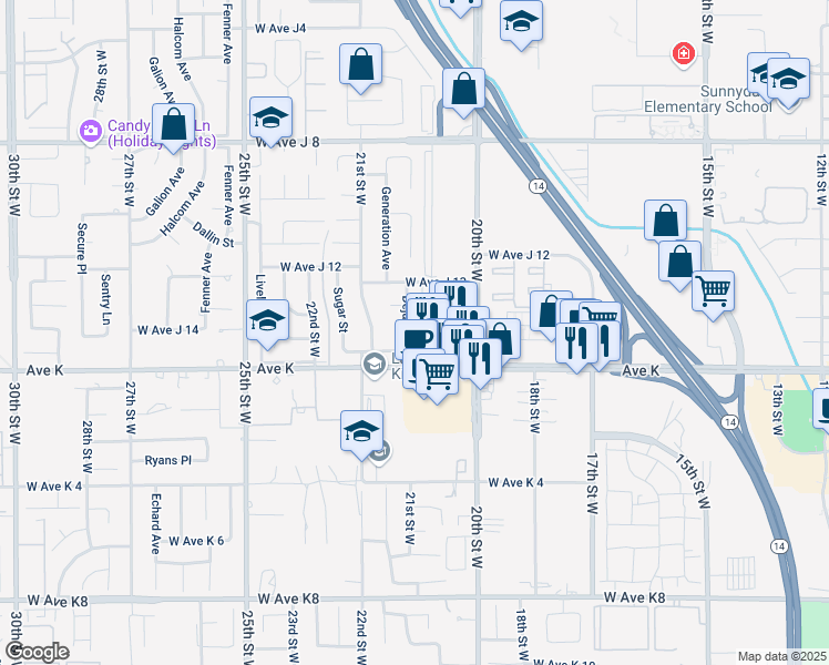 map of restaurants, bars, coffee shops, grocery stores, and more near 2061 Spice Street in Lancaster