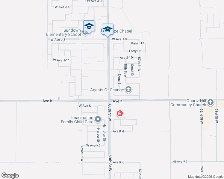 map of restaurants, bars, coffee shops, grocery stores, and more near 43645 59th Street West in Lancaster