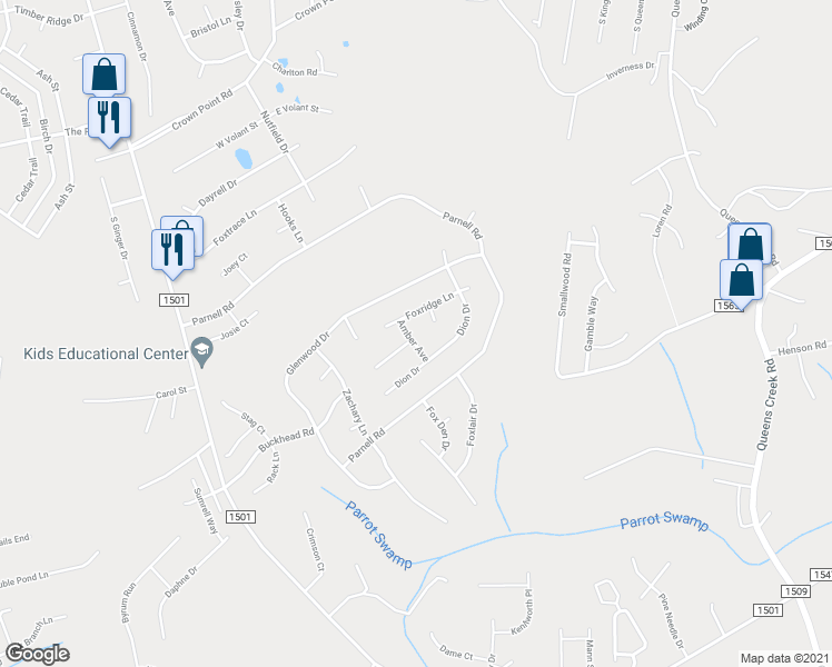 map of restaurants, bars, coffee shops, grocery stores, and more near 505 Amber Avenue in Hubert