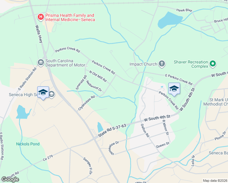 map of restaurants, bars, coffee shops, grocery stores, and more near 182 Clydesdale Road in Seneca