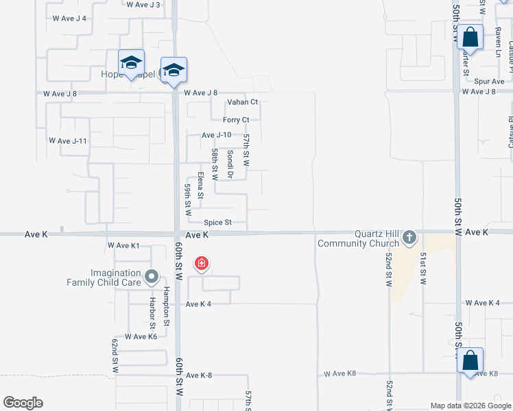 map of restaurants, bars, coffee shops, grocery stores, and more near 5659 West Avenue J15 in Lancaster