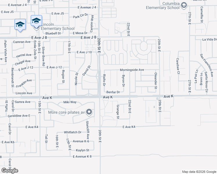 map of restaurants, bars, coffee shops, grocery stores, and more near 43635 Castle Circle in Lancaster
