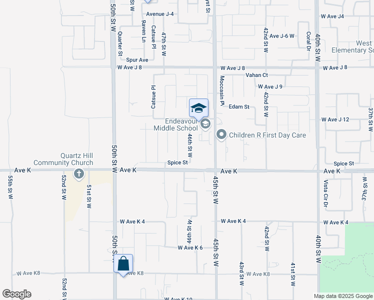 map of restaurants, bars, coffee shops, grocery stores, and more near 43647 46th Street West in Lancaster