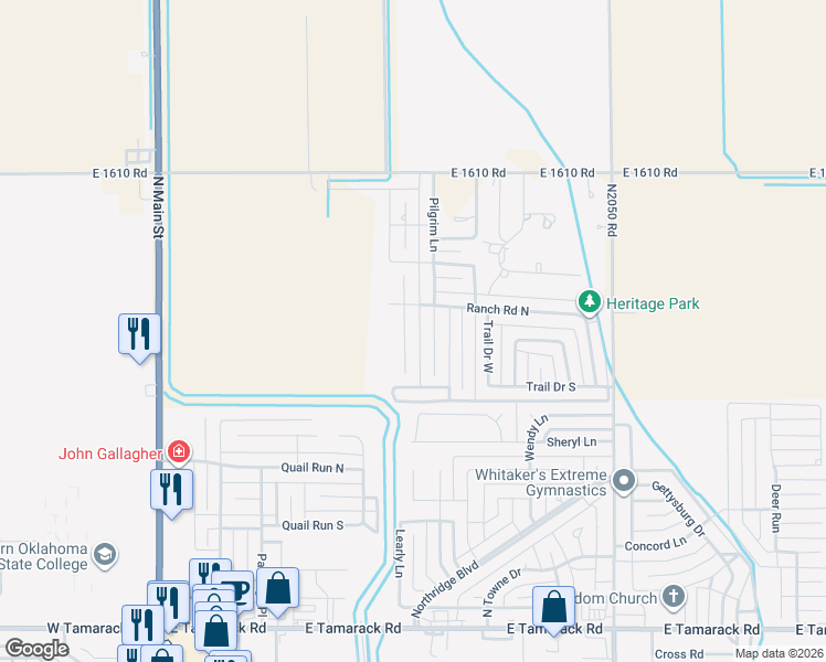 map of restaurants, bars, coffee shops, grocery stores, and more near 3617 Pilgrim Lane in Altus