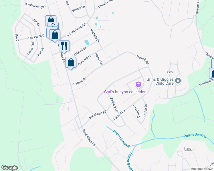 map of restaurants, bars, coffee shops, grocery stores, and more near 133 Glenwood Drive in Hubert