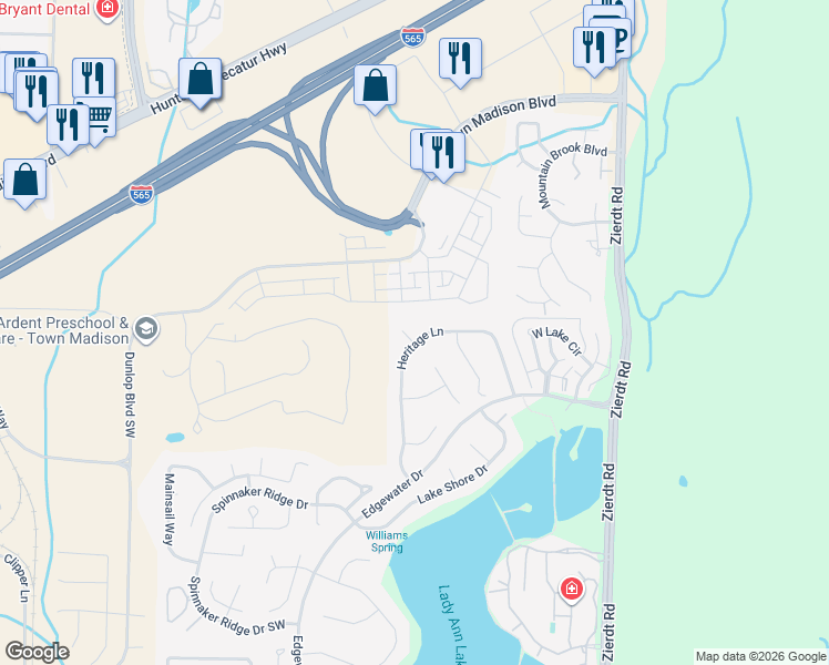 map of restaurants, bars, coffee shops, grocery stores, and more near 130 Heritage Lane in Madison