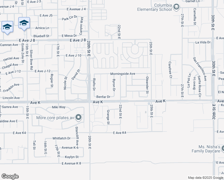 map of restaurants, bars, coffee shops, grocery stores, and more near 43643 Byron Drive in Lancaster